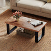 Rustic 47-inch coffee table with thick oak tabletop, natural wood texture, and sturdy black metal legs for living room.
