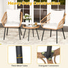 3-piece patio bistro set featuring hand-woven PE rattan chairs with soft cushions and a tempered glass top table for.