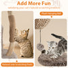 Wood cat tree with natural jute scratching posts and plush hanging ball, perfect for playful lounging and scratching.