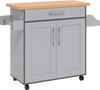 Gray rolling kitchen island cart with spacious countertop, large drawer, and adjustable cabinet shelf for versatile.
