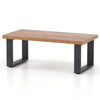 Rustic 47" coffee table with thick oak tabletop and sturdy metal legs, perfect for living room decor and functionality.