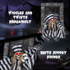 Animated 18-inch hanging skull prisoner decoration with LED eyes, emits spooky sounds, and wiggles menacingly.