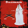 7.2 FT Halloween Animatronic Standing Bride with poseable arms, red flashing eyes, and stable base for haunted house.