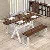 Modern dining table with X-shaped white frame and elegant wood grain surface, perfect for dining and entertaining.