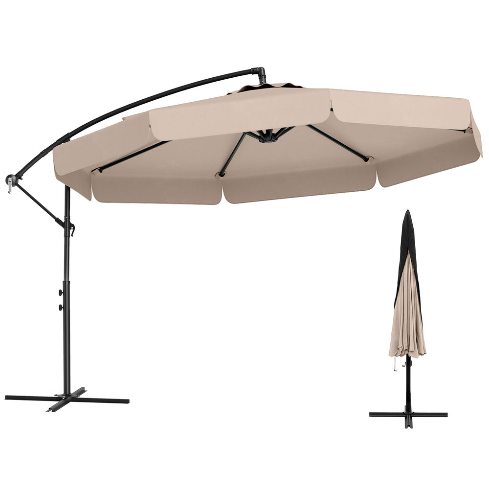 10 Feet Patio Cantilever Umbrella with Cover Tilt Adjustment and Ruffled Edge-Gray