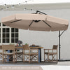 10-foot beige patio cantilever umbrella with ruffled edges and tilt adjustment, ideal for outdoor dining shade.