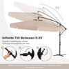 10-foot beige patio cantilever umbrella with tilt adjustment, ruffled edges, and protective cover for customizable.
