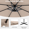 Close-up of the 10 feet beige patio cantilever umbrella showcasing 8 heavy-duty metal ribs and ruffled edges for.