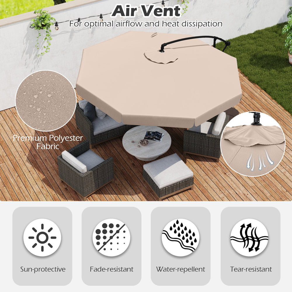 10 Feet Patio Cantilever Umbrella with Cover Tilt Adjustment and Ruffled Edge-Taupe