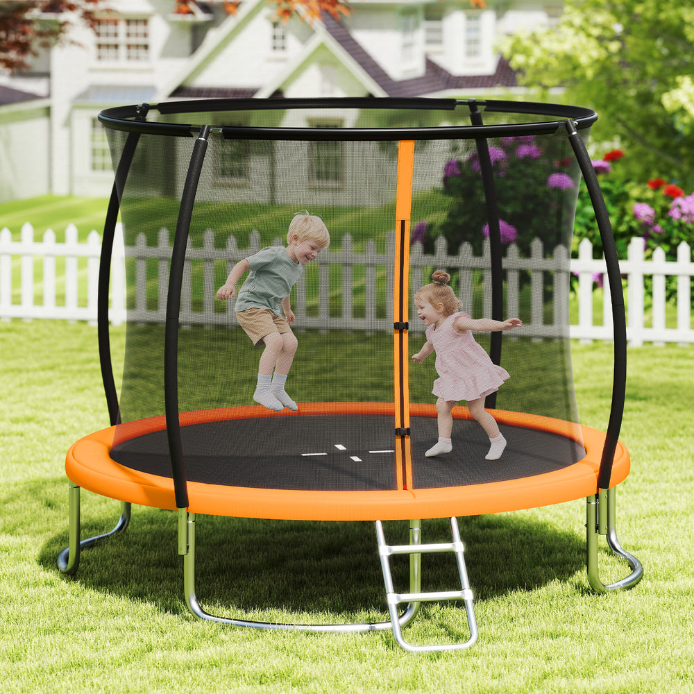 10FT Outdoor Trampoline Heavy-Duty Recreational Trampoline with Safety Enclosure Net-Orange - Gallery View 1 of 10