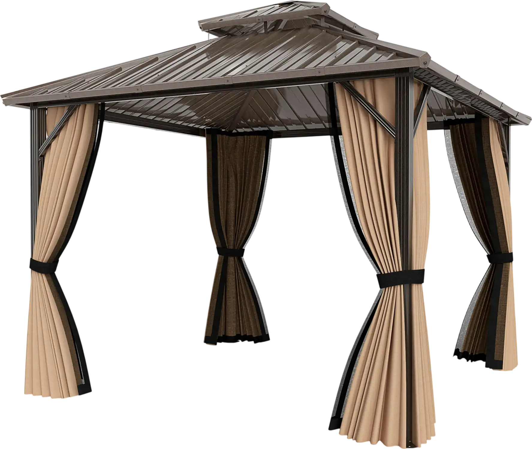 Costway Hardtop Gazebo Double-Roof Galvanized Metal Top w/ Netting & Curtains 10'x10'/10'x12' 639758421 New