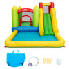 Brightly colored inflatable bounce house water slide with mesh walls, suitable for gardens and parks, includes carrying.