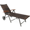 Side view of the outdoor rattan chaise lounge chair with ergonomic armrests and soft cushion, perfect for comfortable.