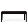 Brown upholstered dining room bench with solid rubber wood legs, button tufted design, ideal for dining or hallway use.