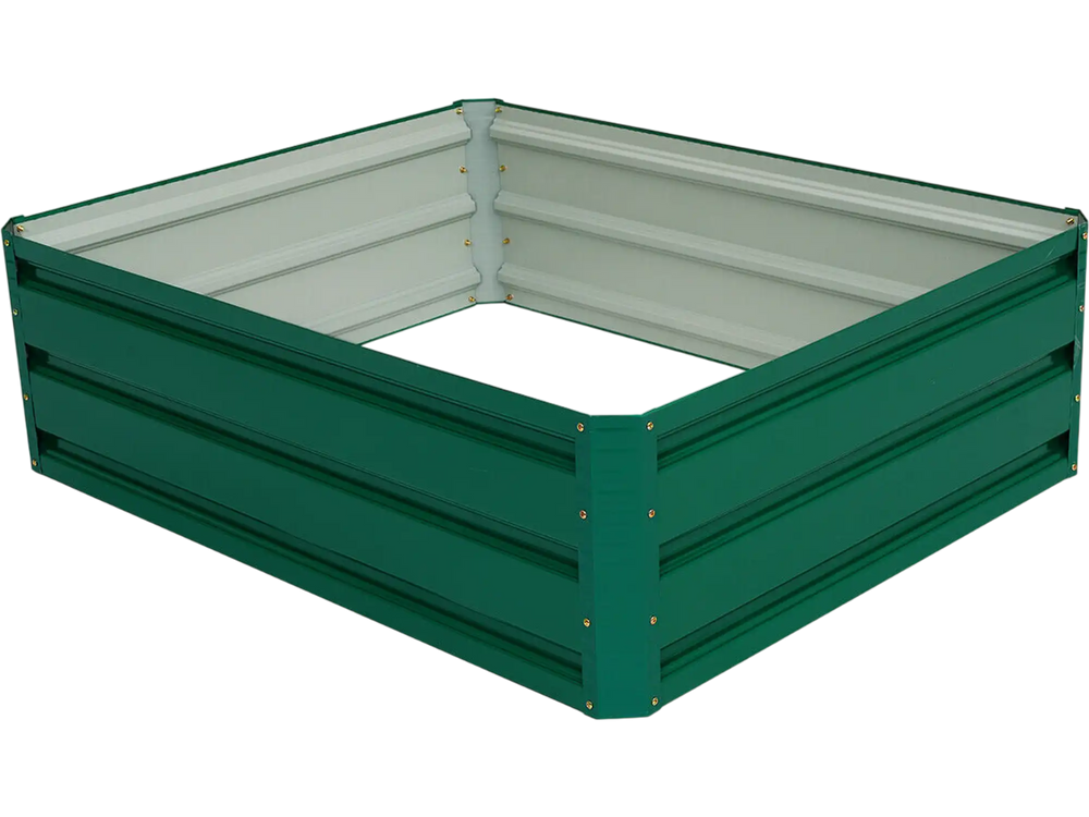 40-inch by 32-inch green metal raised garden bed for growing vegetables and flowers, suitable for outdoor use.