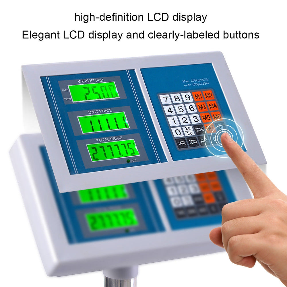 Digital floor platform scale with high-definition LCD display, stainless steel platform, ideal for postal and.