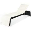 Adjustable patio rattan lounge chair with white cushioned seat, perfect for poolside or outdoor relaxation.