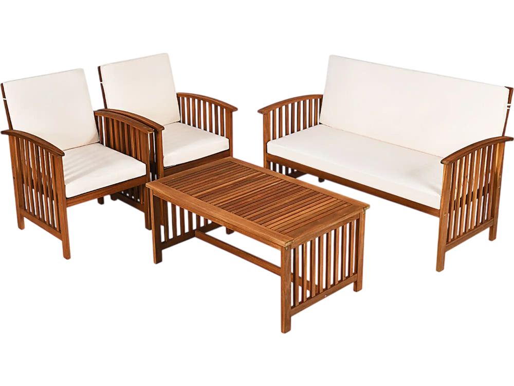 Coffee table from the 4 Pieces Patio Solid Wood Furniture Set in acacia wood, perfect for drinks and snacks outdoors.