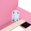 Close-up of the sturdy wood slat support for the twin size upholstered toddler bed, featuring non-toxic materials.