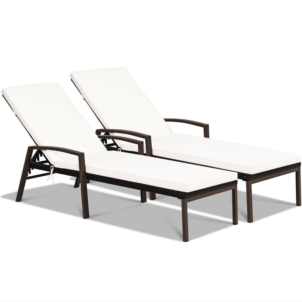 Costway Rattan Reclining Chaise Lounge Chairs with Cushion 2 Pieces New