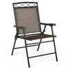 Folding patio chair with breathable fabric and steel frame, ideal for outdoor use and family gatherings.