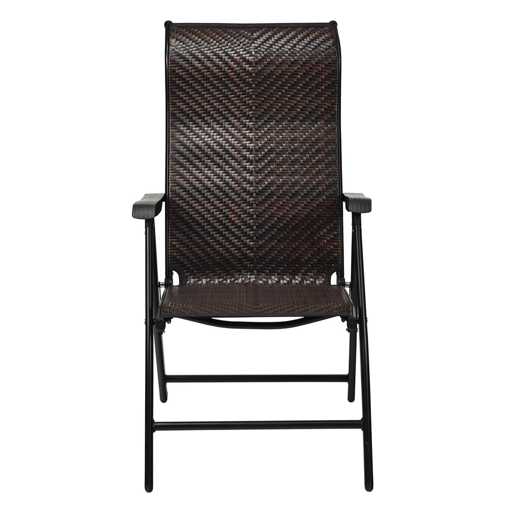 Folding rattan reclining chair with adjustable backrest, durable PE rattan, perfect for outdoor patio and garden use.