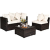 4-piece rattan wicker furniture set with white cushions, perfect for outdoor patios and gardens, featuring versatile.