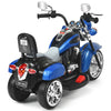 Rear view of the 6V 3 Wheel Kids Motorcycle in blue, showcasing its stylish design and three-wheel stability for safe.