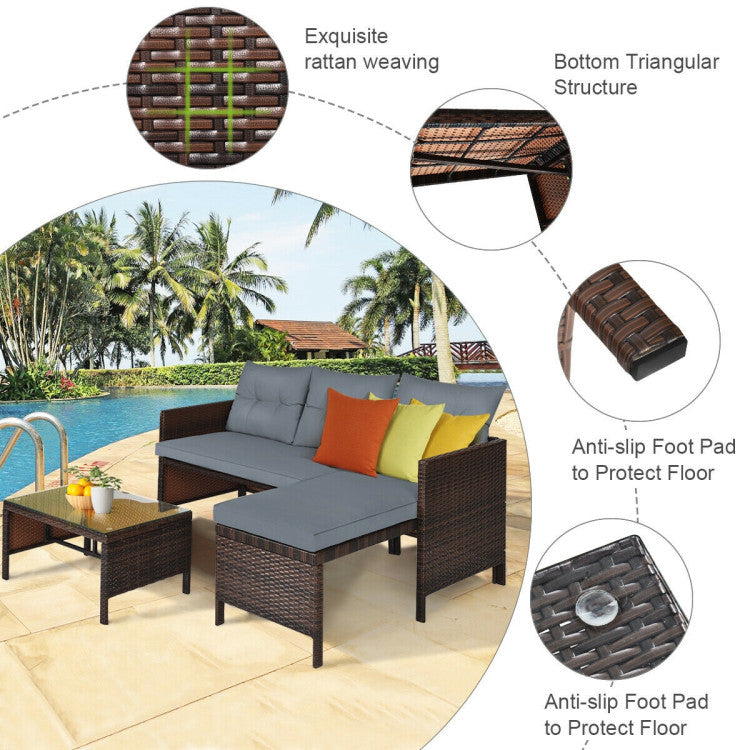 Costway Outdoor Rattan Sofa Set with Coffee Table 3 Pieces New