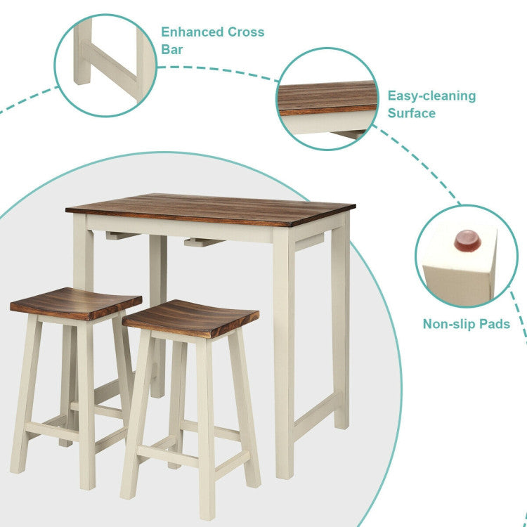 Costway Bar Table with 2 Saddle Bar Stools 3 Piece Set New