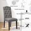 Tufted gray upholstered dining chair with rubberwood legs, ergonomic backrest, and breathable linen fabric for comfort.