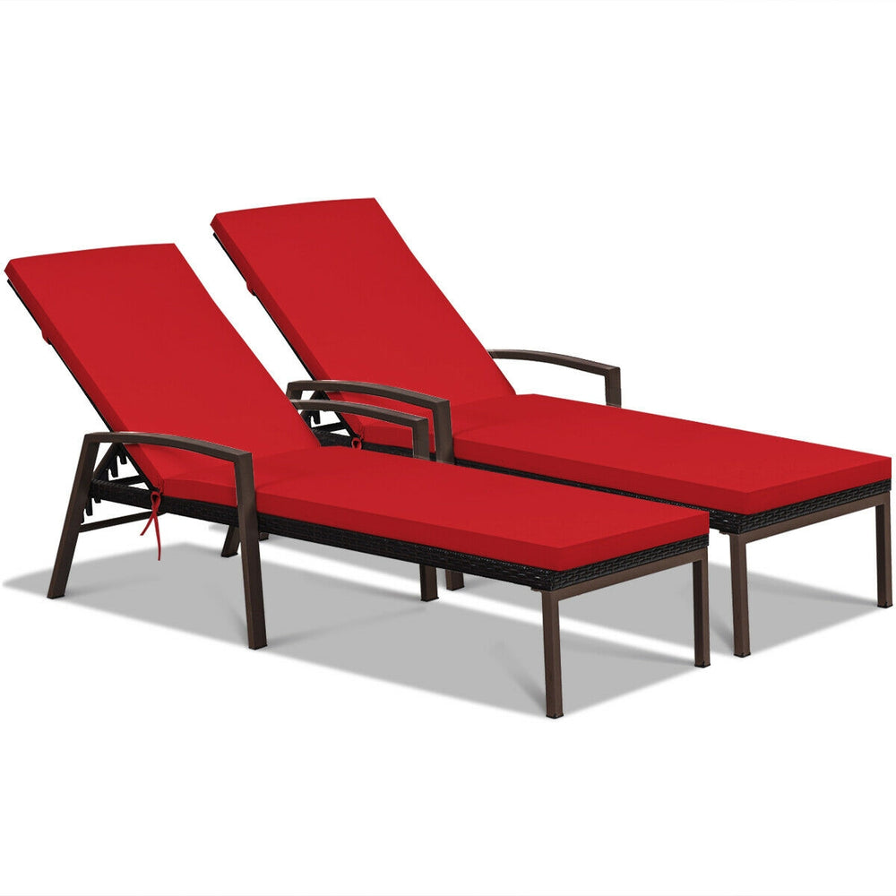 Costway Rattan Reclining Chaise Lounge Chairs with Cushion 2 Pieces New