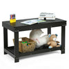 Solid dark brown multifunctional wood kids activity play table with storage shelf, ideal for learning and play.
