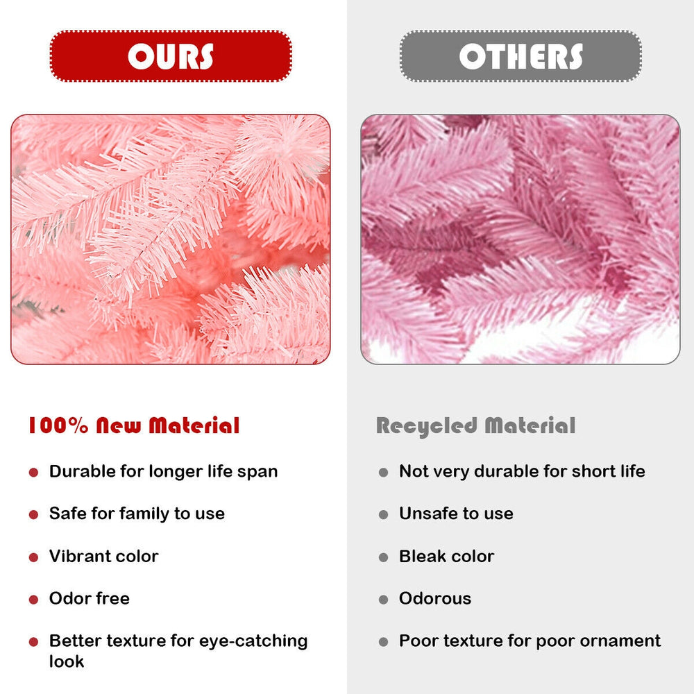 6 feet pink artificial Christmas tree with full-bodied design, 100% new PVC material, ideal for festive decorations.