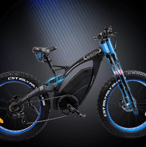 bisan kinderfahrrad Ecotric 1000W Big Fat Tire Ebike Bison 48v 17.6AH -Matt Black