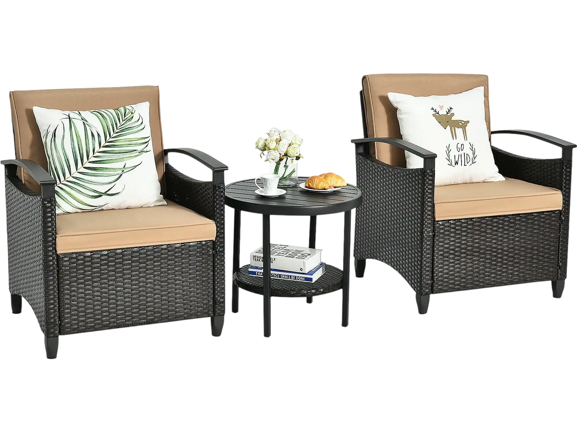 Costway 3pc Patio Rattan Furniture Set Cushioned Sofa Storage Table 93478526 New