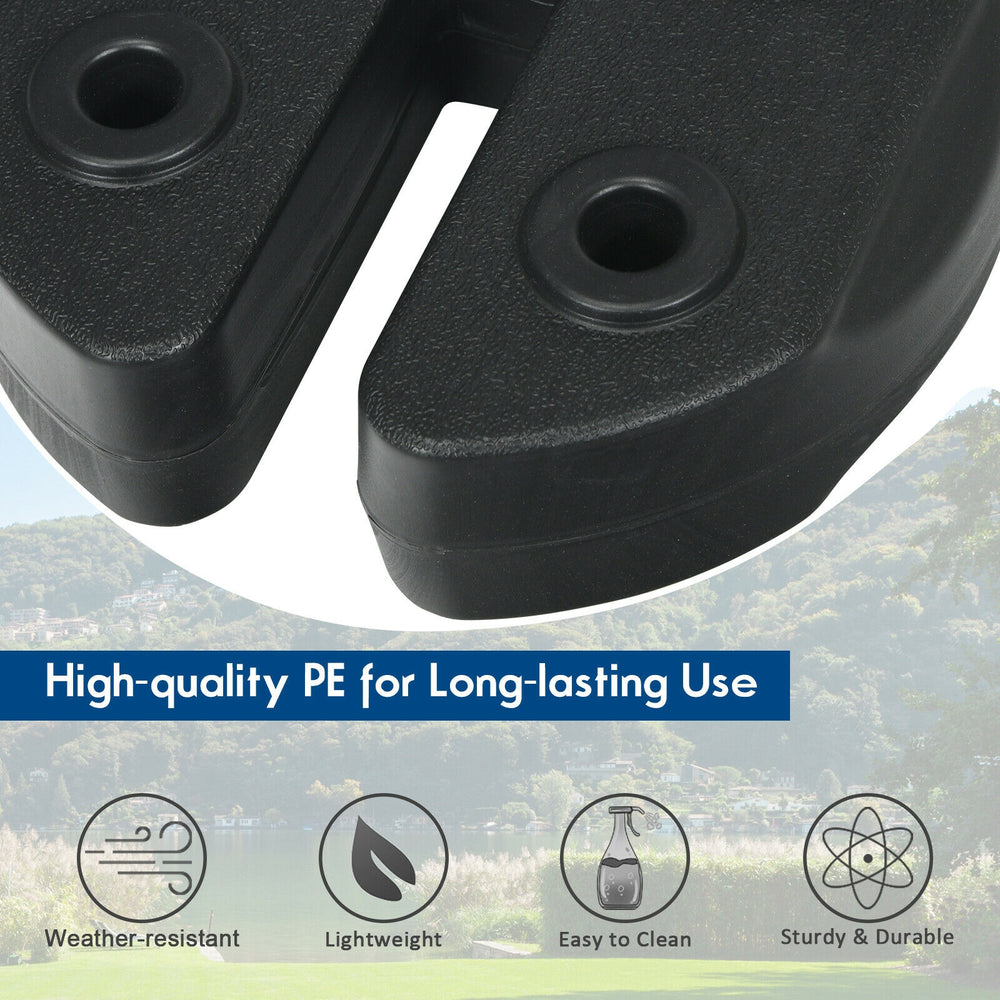 Close-up of a 40lbs canopy weight plate made of weather-resistant PE, designed for secure stacking and outdoor use.