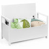 White shoe storage bench with removable cushion, featuring a sleek design for entryway organization and comfort.