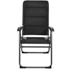 Front view of a black patio folding chair with a steel frame and breathable oxford fabric, designed for versatile.