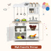 Wooden pretend play kitchen set for kids featuring a sink, stove, and ample storage for imaginative cooking fun.