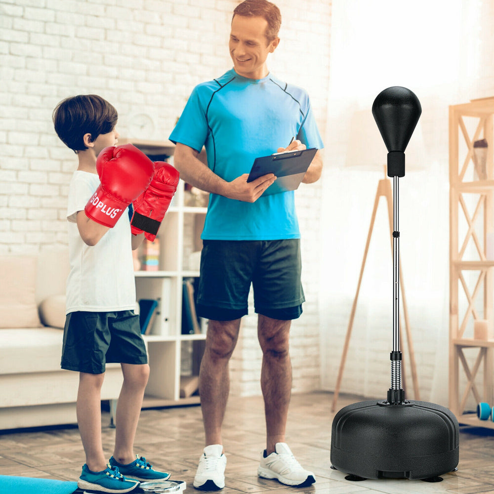 Adjustable Freestanding Punching Bag with Boxing Gloves-Black - Gallery View 1 of 12