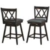 Set of 2 black swivel counter height barstools with rubber wood legs, featuring soft sponge seats for comfort.