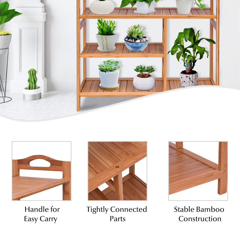 Bamboo storage shoe rack with four tiers, side handles for easy carry, and stable construction for versatile use.