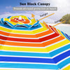 Colorful 7.2ft beach umbrella with tilt mechanism and sand anchor, providing optimal shade for outdoor activities.