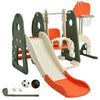 Colorful 6-in-1 toddler slide and swing set with basketball hoop, football gate, and adjustable swing for active play.