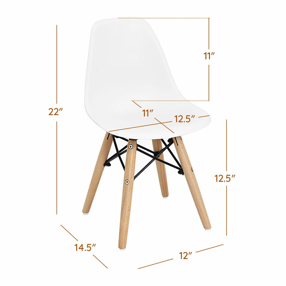 Mini-sized white DSW dining chair for kids with sturdy beech legs, ideal for nurseries and playrooms.