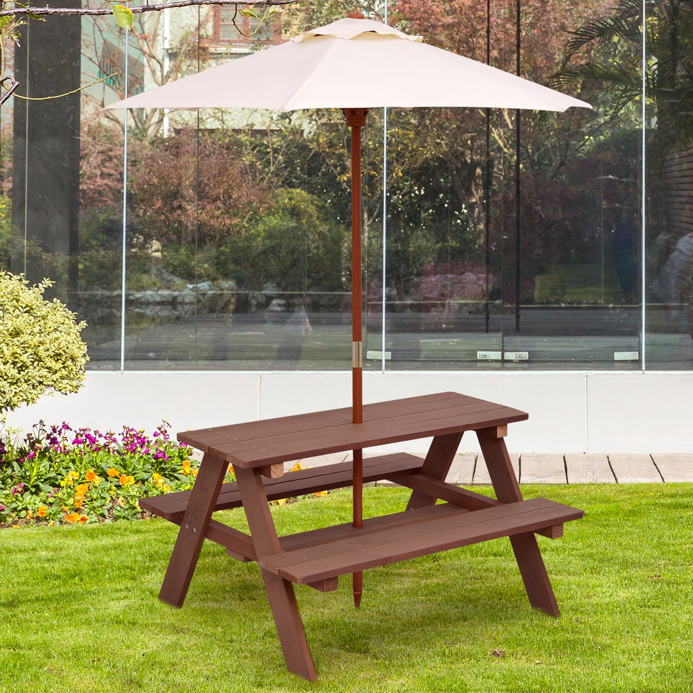 Outdoor 4-Seat Kid's Picnic Table Bench with Umbrella - Gallery View 1 of 13