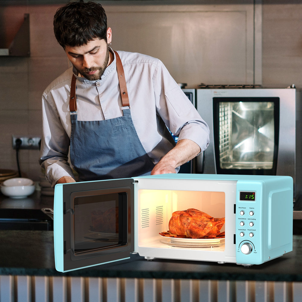 700W Retro Countertop Microwave Oven with 5 Micro Power and Auto Cooking Function-Green - Gallery View 1 of 12
