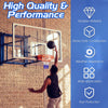 18-inch red basketball rim with all-weather net, featuring durable steel construction for indoor and outdoor play.
