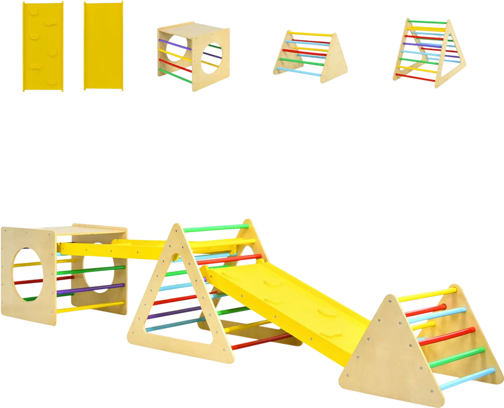 5 in 1 Kids Triangle Climber Play Gym Set with 2 Ramps